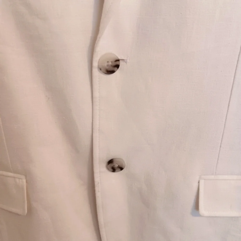 Alan Flusser Off White Linen Blend Blazer Sport Coat Two Button Inside Pockets S